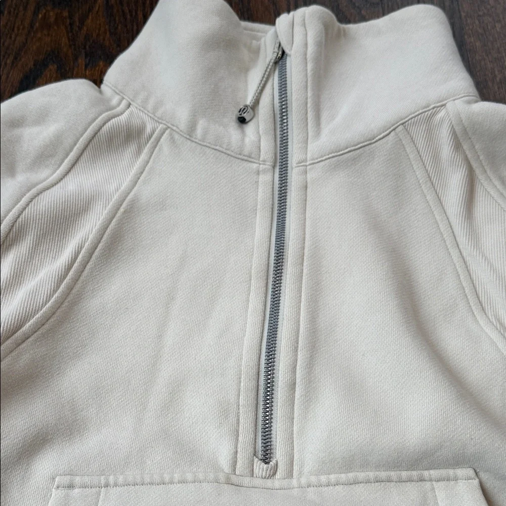 Lululemon x Peloton Scuba Oversized Funnel Neck Half Zip color is Bone size XS/S - Picture 6 of 14